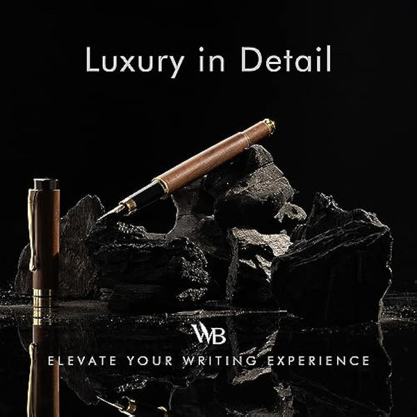 Wordsworth & Black Fountain Pen Set, Luxury Bamboo Wood - Extra Fine Nib, Gift Case; Includes 6 Ink Cartridges, Ink Refill Converter -Journaling, Calligraphy; Drawing, Smooth Writing [Brown Wood]