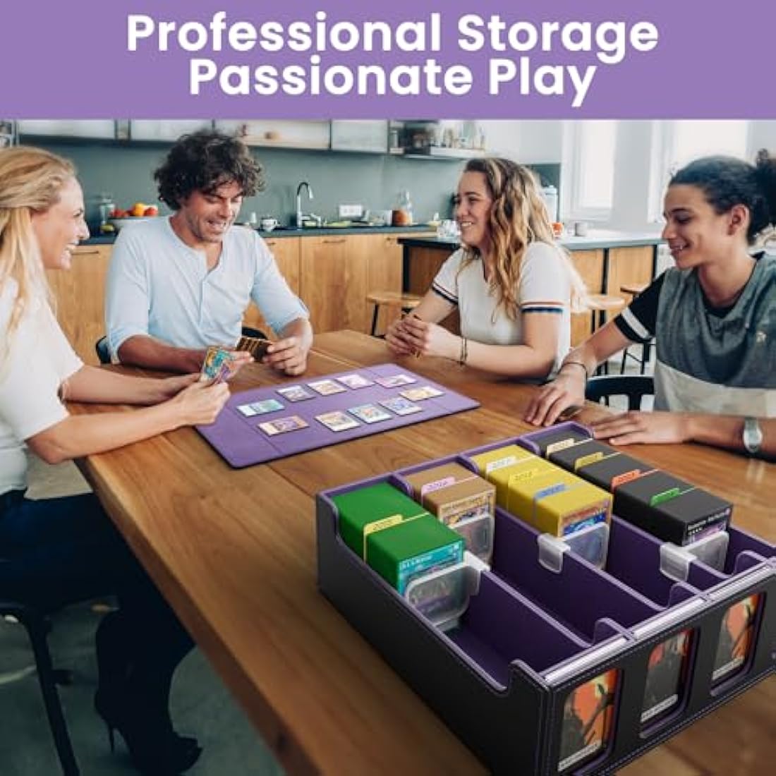 Hot Bee Yugioh Deck Box, Quartuple Trading Card Storage Box Holds 2400+ Cards for Yugioh, TCG, Magic the Gathering, Commander Cards, Playing Card Case PU Leather Magnetic Closure, Purple