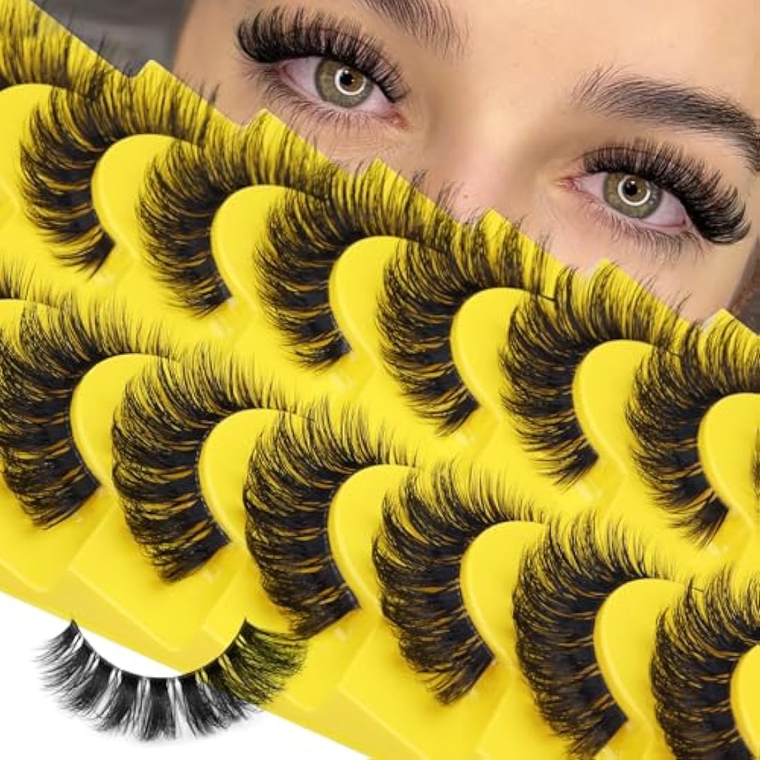 ALICE Cat Eye Lashes D Curl Russian Strip Lashes 17mm Fluffy False Eyelashes Clear Band Eyelashes Dramatic Faux Mink Lashes 8 Pairs