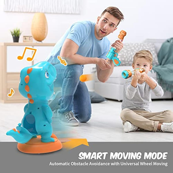 EagleStone Movable Dinosaur Shooting Toys for Boys – Electronic Target Practice with 2 Air Pump Guns, LCD Score Tracker, Sound Effects & 48 Foam Balls, for Kids 5 6 7 8 9