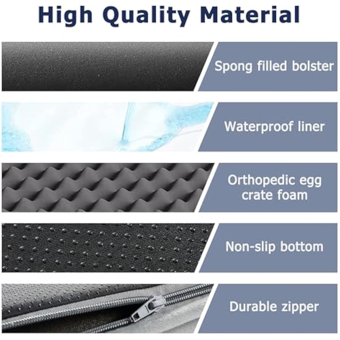 WESTERN HOME Dog Beds Large Washable,Soft Orthopedic Dog Beds with Removable Washable Cover,Extra Large Waterproof with U-Shape Bolster Grey, 91 x 68 x 17 cm