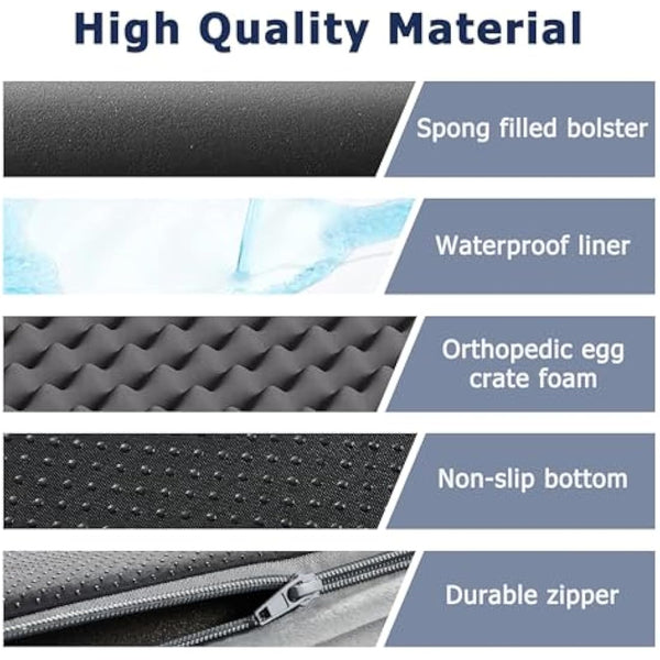 WESTERN HOME Dog Beds Large Washable,Soft Orthopedic Dog Beds with Removable Washable Cover,Extra Large Waterproof with U-Shape Bolster Grey, 91 x 68 x 17 cm