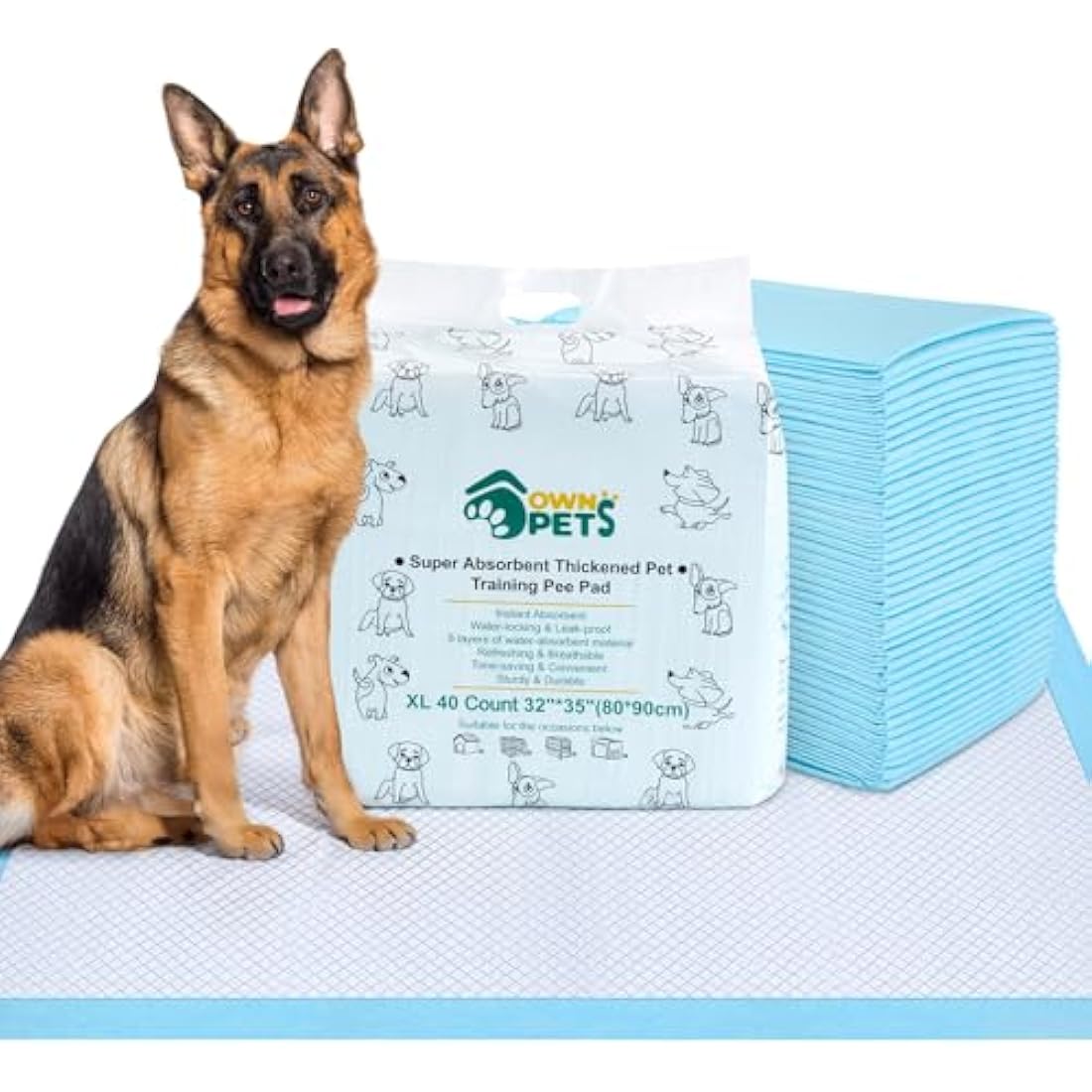 OWNPETS Dog Training Pad,90 x 80cm. 40 count Leak-Proof 6-Layer Pet Potty Training Pads Pee Pads with Quick-Dry Surface for Pets, Puppies, Adult, Sick & Aging Dogs