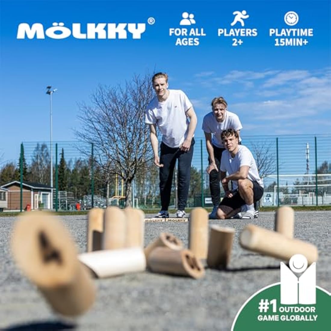 Mölkky Original - Birch Wood 12 Skittles, 1 Stick - Wooden Throwing Game for Outdoor, Garden, Picnic, Beach, Lawn, Leisure, Party - Molkky Game for Family, Groups, 2+ Players, 6+ Age