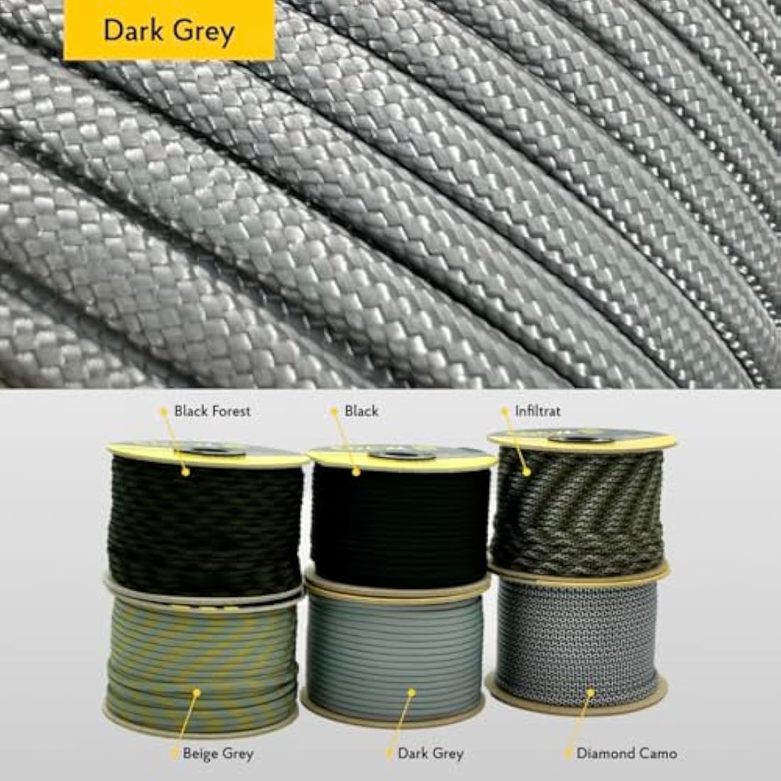 EdcX 4mm Rope 550 - Type III, 100% Rope, 7 Strand Rope, 4mm Rope in Solid Colors