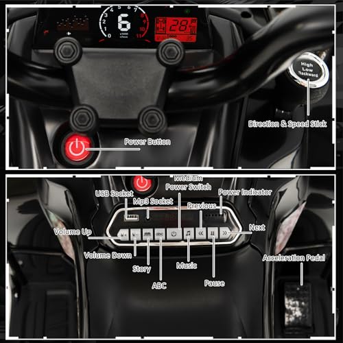 COSTWAY 12V Electric Kids Quad Bike, Battery Powered Ride on Car ATV with Head lights, Music, MP3, Storage Basket, Backward Function, for Boys and Girls Aged 3-8 Years (Black)