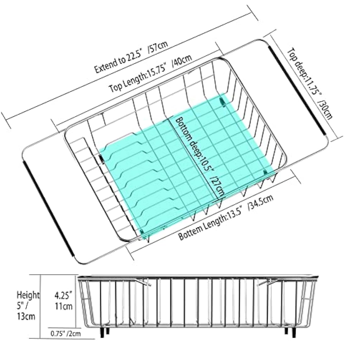 SANNO Expandable Dish Drying Rack with Utensil Cutlery Holder, Dish Drainer Shelf Dish Rack in Sink On Counter with Utensil Silverware Cutlery Holder, Rustproof Stainless Steel