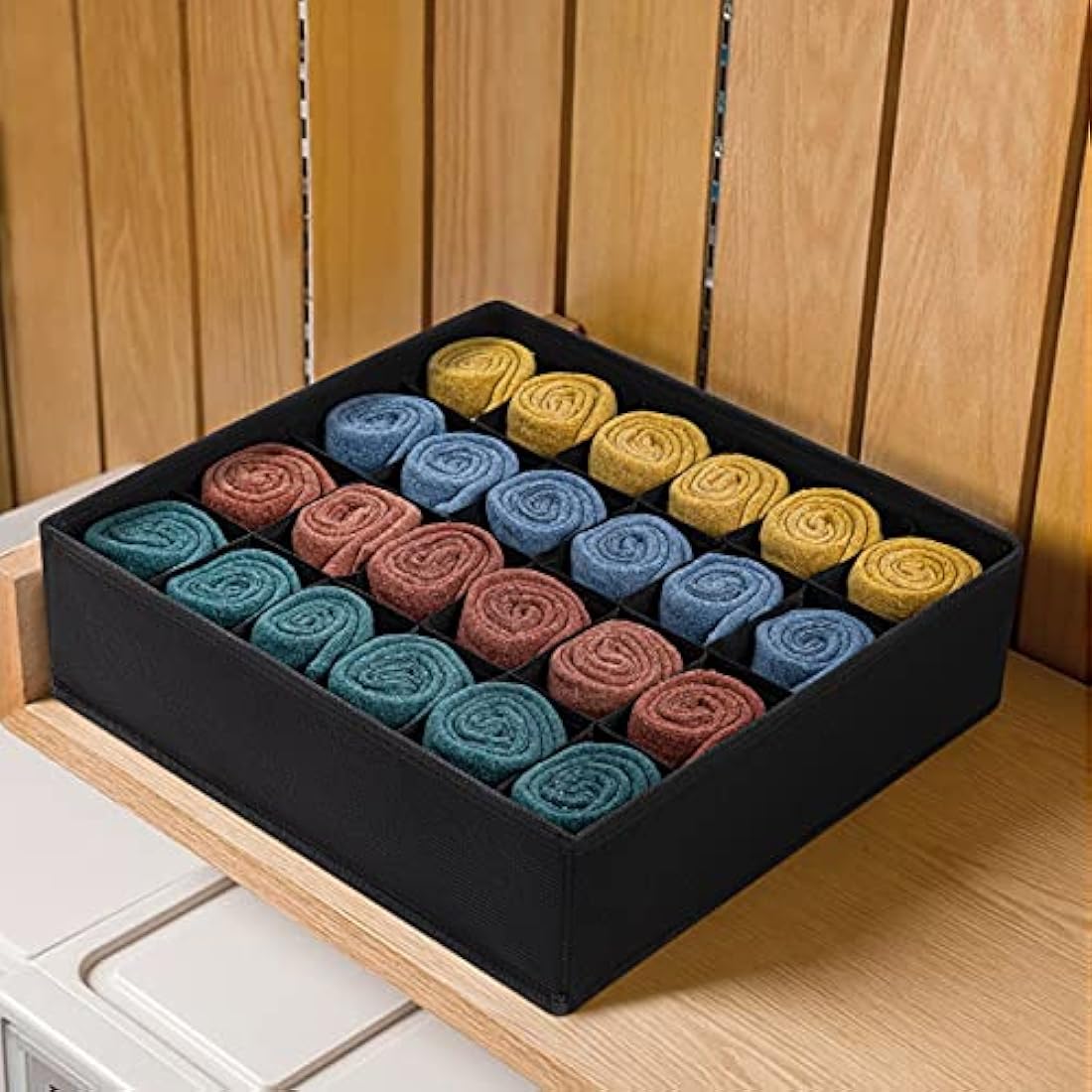 Joyoldelf Drawer Organisers Dividers 2 Packs Wardrobe Organiser, 24 Cell Collapsible Closet Cabinet Organizer Underwear Storage Boxes for Storing Socks, Bra, Handkerchiefs (Black)