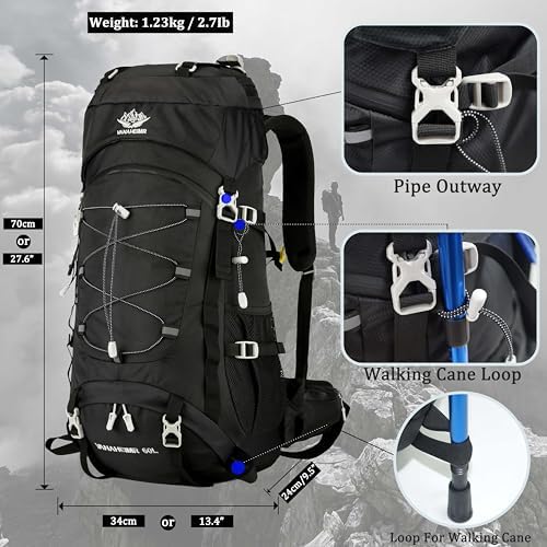 60L Travel Hiking Camping Backpack with Rain Cover, Backpack Water Resistant,Climbing Backpack for Men Women