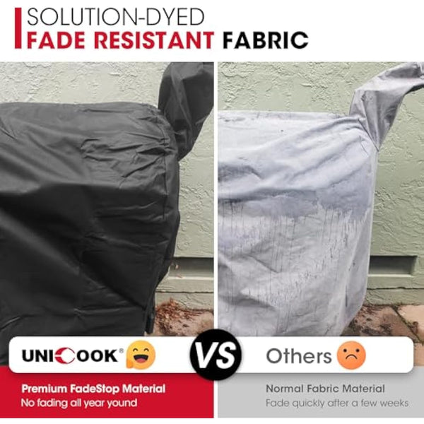Unicook Heavy Duty Waterproof Wood Pellet Grill Cover, Full Length Gasgrill Cover, Fade and UV Resistant Material, Compatible with Traeger 22 Series Pellet Grill and More, Black