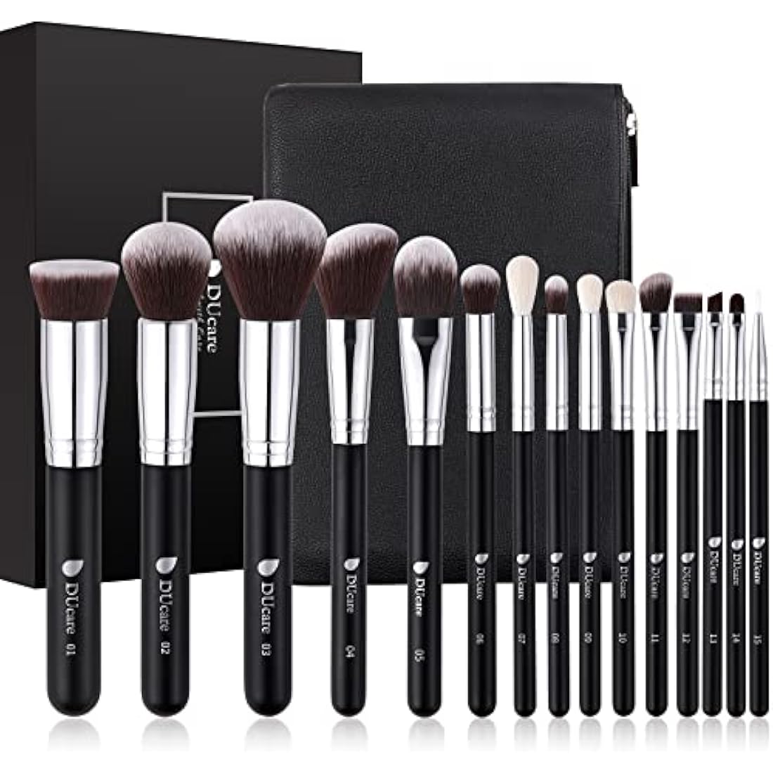 DUcare Makeup Brushes 15pcs Professional Cosmetic Brushes Foundation Powder Contour Blush Cosmetic Eye Brush Sets With Luxury Cosmetic Bag