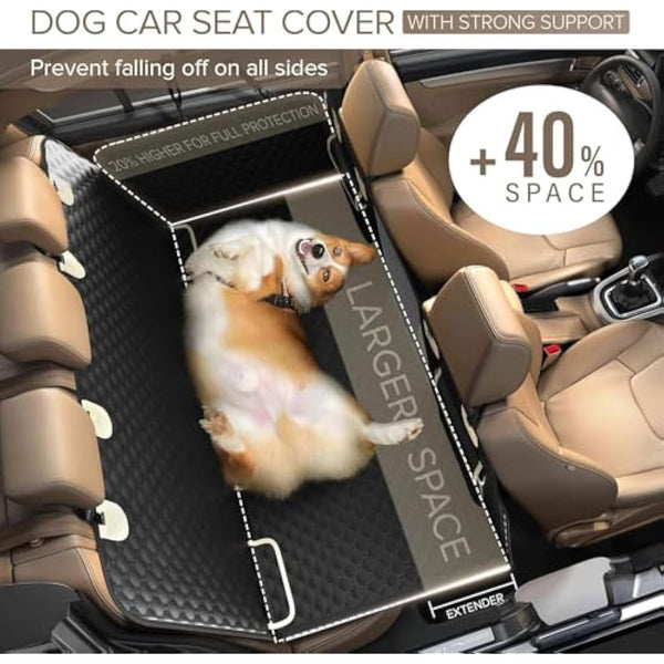 Heavy Duty Dog Car Seat Cover - Back Seat Extender, Aggressive Chewer Resistant, Large Hard Bottom, Dog Hammock for Car, SUV, Truck