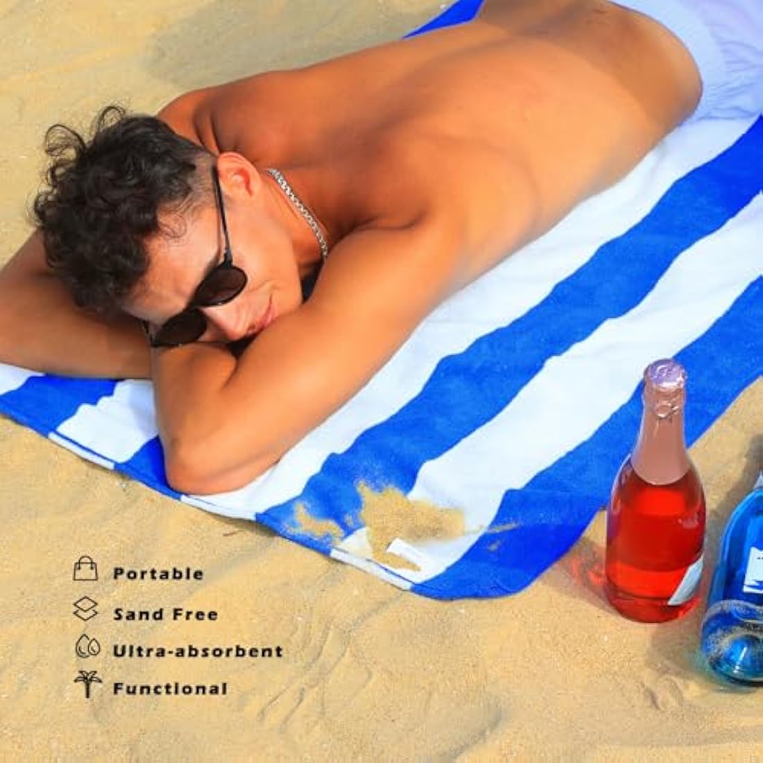 Exclusivo Mezcla 4-Pack Large Microfiber Beach Towels Set, Quick Dry,Pool/Swimming/Bath Towel for Adults/Kids (Blue/Hot Pink/Green/Yellow, 76cm x 152cm), Lightweight and Highly Absorbent