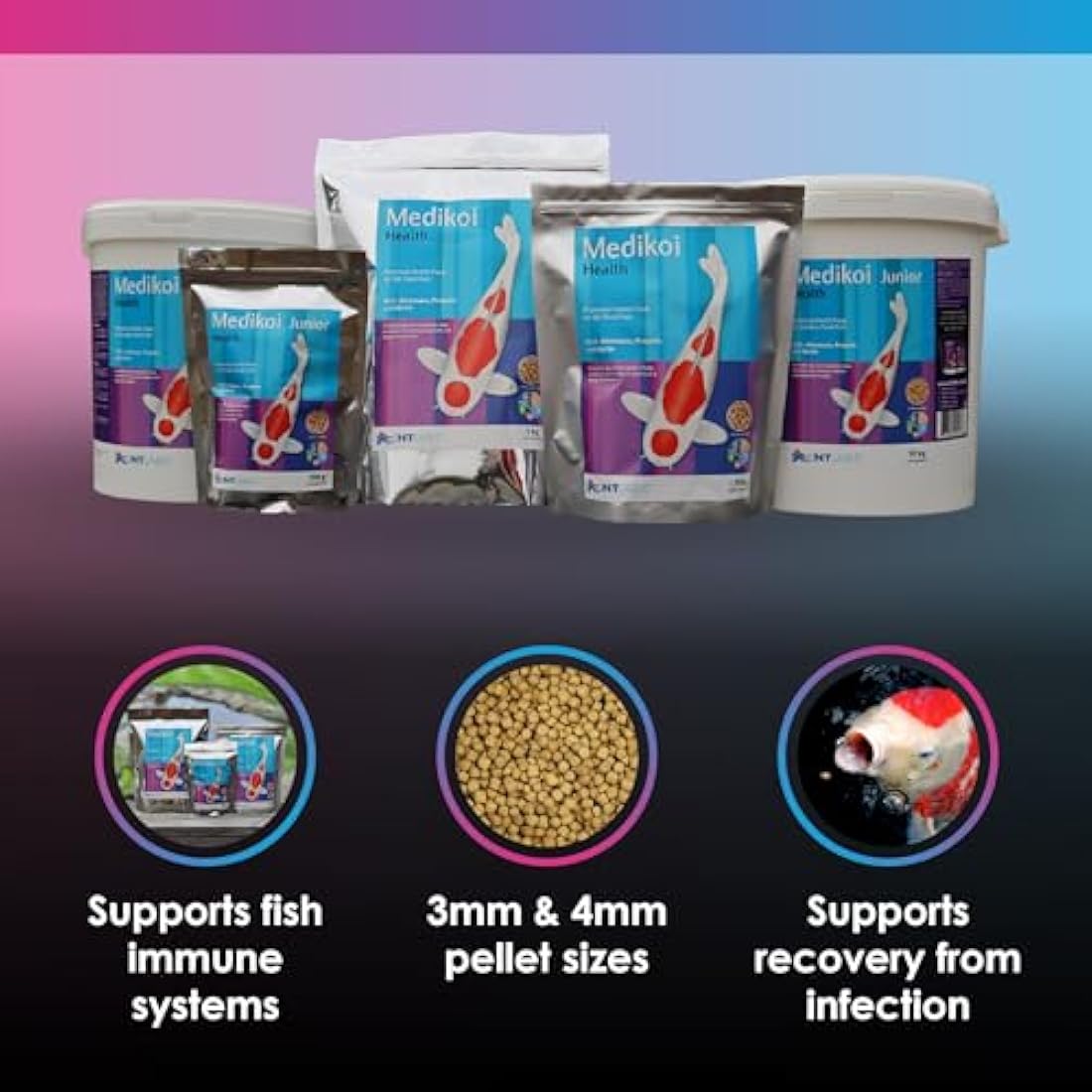NT Labs Medikoi Health, Complete Feed For All Pond Fish, Ideal For Spring, Summer and Autumn Feeding, Contains Propolis, Maintains Immune System, Koi Fish Food (3 kg) (6 mm) (Standard)