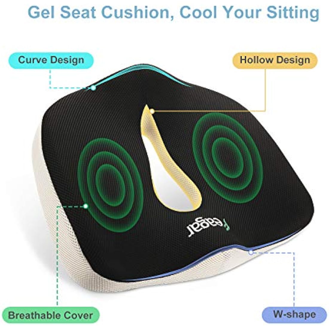 Feagar Gel Seat Cushion for Back Pain-Orthopedic Non-Slip Memory Foam Coccyx Cushion for Tailbone Relief Sciatica Hemorrhoid, Office Chair Cushions Wheelchair, Recliner, Car Seats