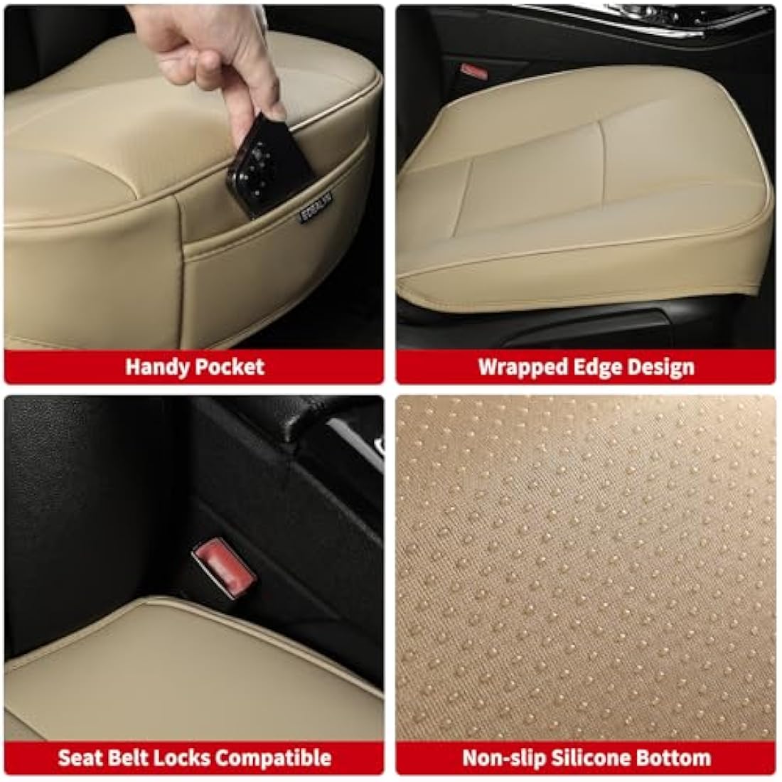 2 Piece Car Seat Bottom Covers Car Seat Protector Luxury PU Leather Bottom Front Car Seat Covers- Without Backrest Car Seat Covers Waterproof Universal Fit 90%-53 × 52 cm (Beige)