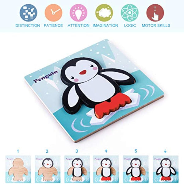 Highttoy Wooden Puzzles for 1 2 3 Year Olds,5 Pcs Jigsaw Puzzles for Toddlers Animal Shape Chunky Blocks Early Eduactional Montessori Wooden Toys for Boys Girls Age 1-3