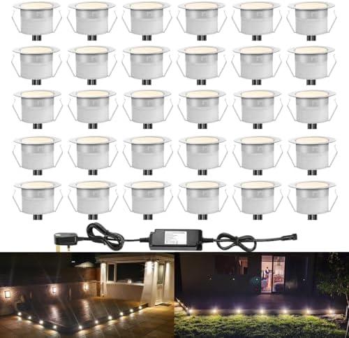 INDARUN Warm White Led Decking Lights Waterproof IP67 0.6W Ø31MM - Lighting for Terrace/Patio/Path/Wall/Garden/Decoration, 30 Packs