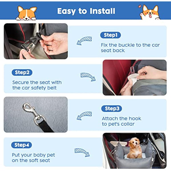 Dog Car Seat 2 in 1 Washable and Stain Resistant Pet Booster Seat for Small and Medium Dogs Cats Super Soft PP Cotton Travel Safety Pets Cars Seat with Storage Bag and Harness Strap