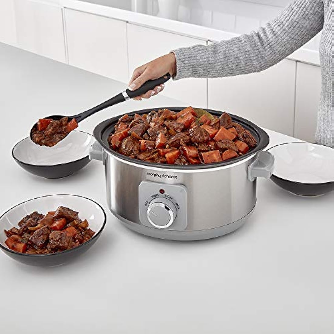 Morphy Richards 461014 Sear & Stew 6.5 Litre Aluminium Slow Cooker, One-Pot Solution, Brushed Stainless Steel
