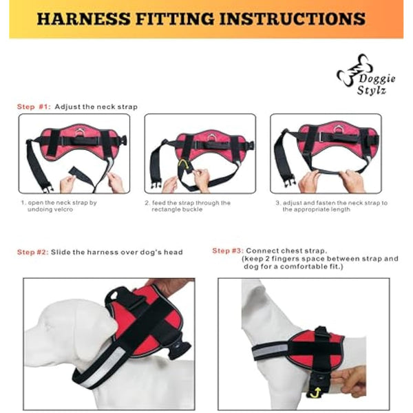 DO NOT PET Dog Vest Harness with Removable Patches and Reflective Trim. Comes with 2 DO NOT PET Reflective Removable Patches. Please Measure Dogs Girth Before Purchase