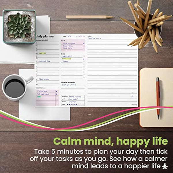 A4 Daily Planner Pad – 52 sheets - Organiser with Daily Schedule, Large Notes Area, To Do List Daily Planning, Habit Tracker – Tear Off Desk Pads for Work, Business, Home or Exam Study Revision