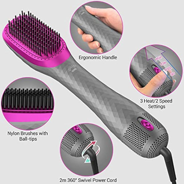 APOKE 3 in 1 Hair Dryer Brush Professional 1200W Powerful Ceramic Tourmaline 3 Heat/2 Speed Settings One Step Hair Dryer and Styler
