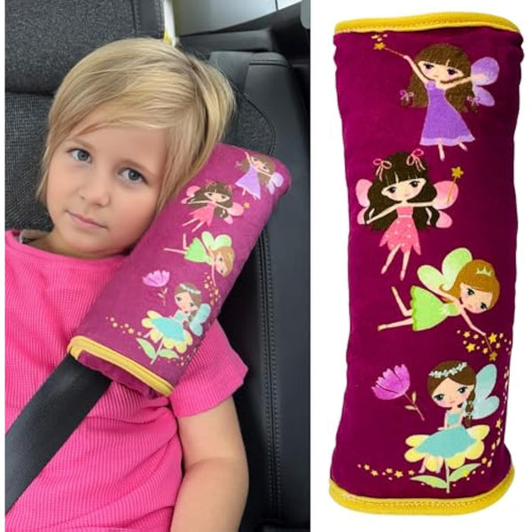 HECKBO fairy faires car seatbelt pillow for children - machine washable - girl boy kids children soft car seat belt cover sleeping pillows protection car travel pillow cushion vacation