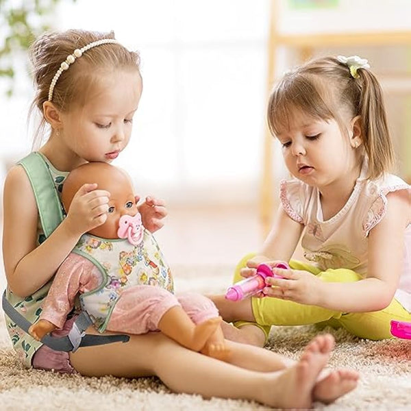 Aolso Baby Doll Carrier, Doll Carrier Soft Cotton, Front and Back Carrying with Adjustable Straps for Baby, 14" to 18" Doll Carrier Seat for Baby Born, Carrier Doll Accessories for Kids (Green)