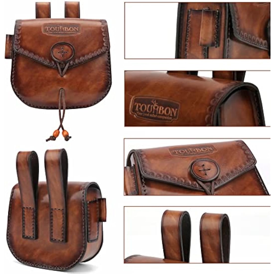 TOURBON Multitool Leather Belt Pouch EDC Fire Starter Holder for Outdoor Camping Survival Hunting