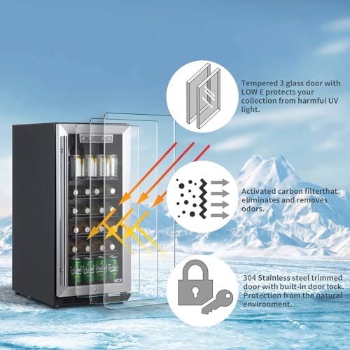 HCK 48L Mini Fridge with Glass Door, 0-15°C Cooling Zone and 2 Shelves, Compact Beverage Refrigerator Cooler for Bar and Living Room