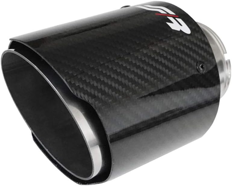 Simoni Racing Exhaust trim Round/Slanted Shiny-Carbon+Inox - Ø102xL155mm - Installation 63mm