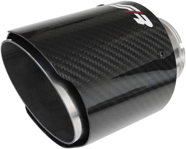 Simoni Racing Exhaust trim Round/Slanted Shiny-Carbon+Inox - Ø102xL155mm - Installation 63mm