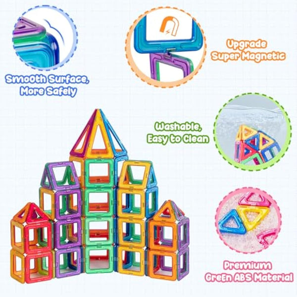 aaczly Magnetic Tiles 122PCS Magnetic Building Blocks Magnets for Kids Construction Toys Learning STEM Educational for 3+ Years Old Boys Girls Christmas Birthday Gifts