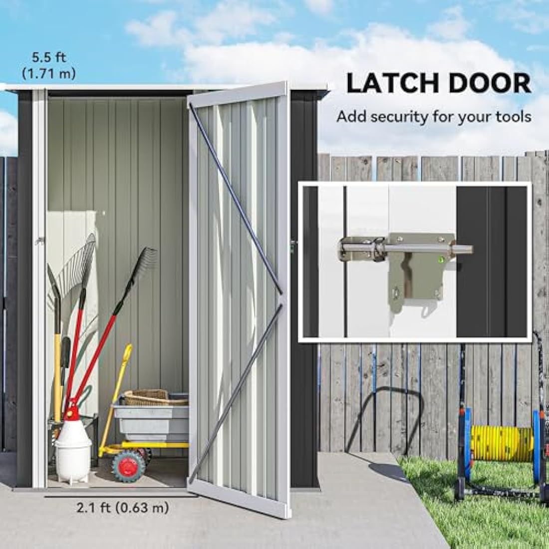 Outsunny 5ft x 3ft Metal Garden Storage Shed, Outdoor Tool Shed with Sloped Roof, Lockable Door for Tools, Equipment, Grey