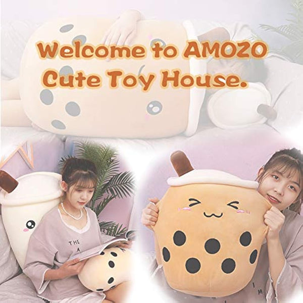 AMOZO Cute Cartoon Boba Milk Tea Soft Plush Doll, Giant Boba Bubble Plushie Stuffed Tea Cup Pillow Gift Toys(Coffee,24cm)