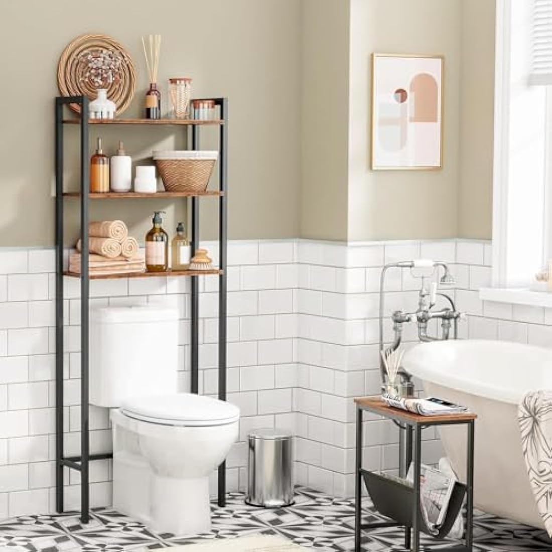 HOOBRO Over Toilet Storage Unit, 3-Tier Bathroom Shelves, Industrial Bathroom Organizer Over The Toilet, Toilet Storage Rack, Rustic Brown EBF41TS01