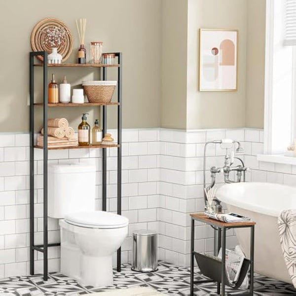 HOOBRO Over Toilet Storage Unit, 3-Tier Bathroom Shelves, Industrial Bathroom Organizer Over The Toilet, Toilet Storage Rack, Rustic Brown EBF41TS01