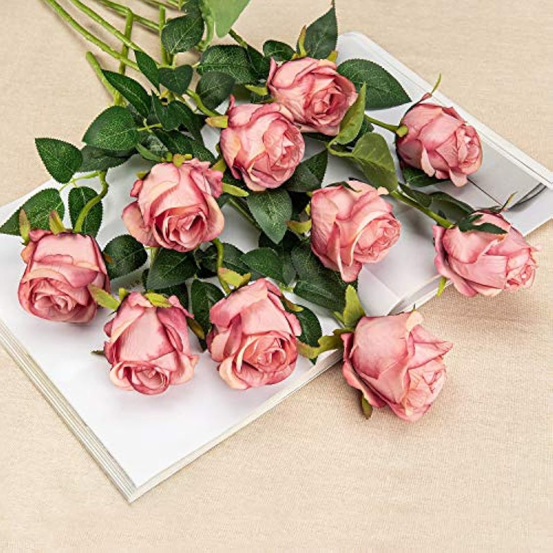 Flojery 10pcs Artificial Rose Flowers Long Stem Fake Silk Roses for DIY Wedding Bouquet Table Centerpiece Home Decor (Rose Red)