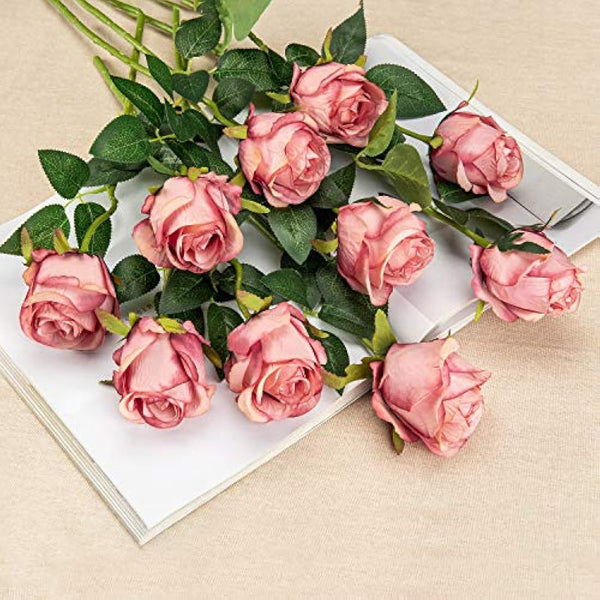 Flojery 10pcs Artificial Rose Flowers Long Stem Fake Silk Roses for DIY Wedding Bouquet Table Centerpiece Home Decor (Rose Red)