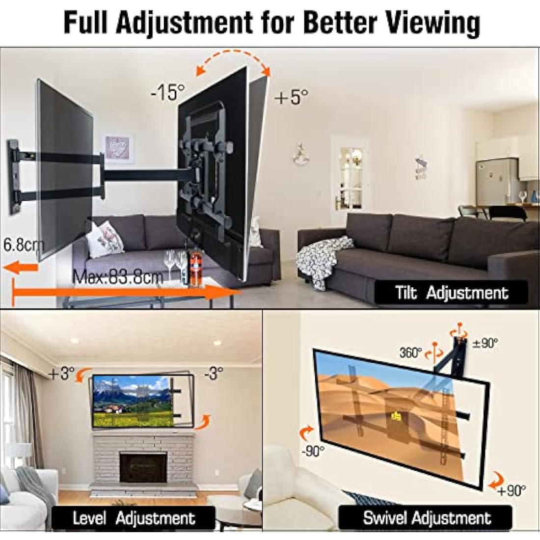 FORGING MOUNT Long Reach TV Wall Bracket Corner TV Bracket for 32-75 inch TVs, 820mm Extension Long Arm with Swivel/Tilt, Full Motion Tv Wall Mount, Max VESA 600x400mm, Up to 50KG