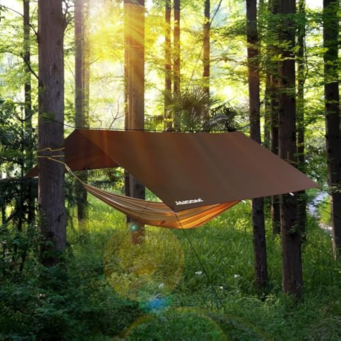 JAICOM Camping Tarp, 3x5m Waterproof PU3000mm, Anti-UV, Brown, Versatile with 11 Webbing Straps, Ideal for Camping, Picnic, Beach