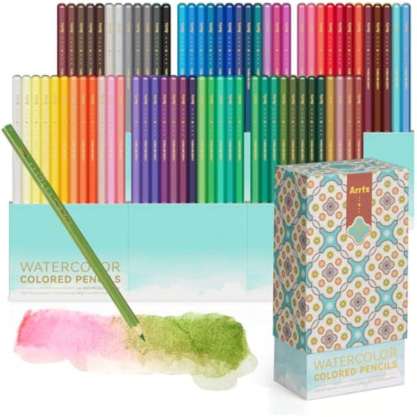 Arrtx 72 Watercolour Pencils Set with Nylon Brush, Water-Soluble Pencils for Adults Artists & Beginner, Quality Cores, Vivid Colours, For Mixing, Drawing and Sketching, Art Folding Travel Case