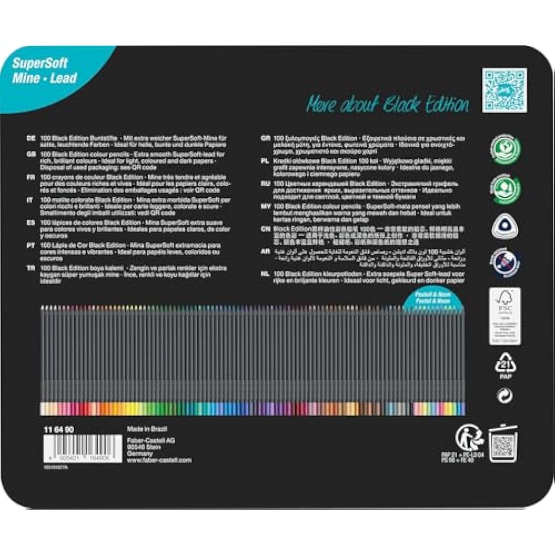Faber-Castell Black Edition Colour Pencils, Tin of 100