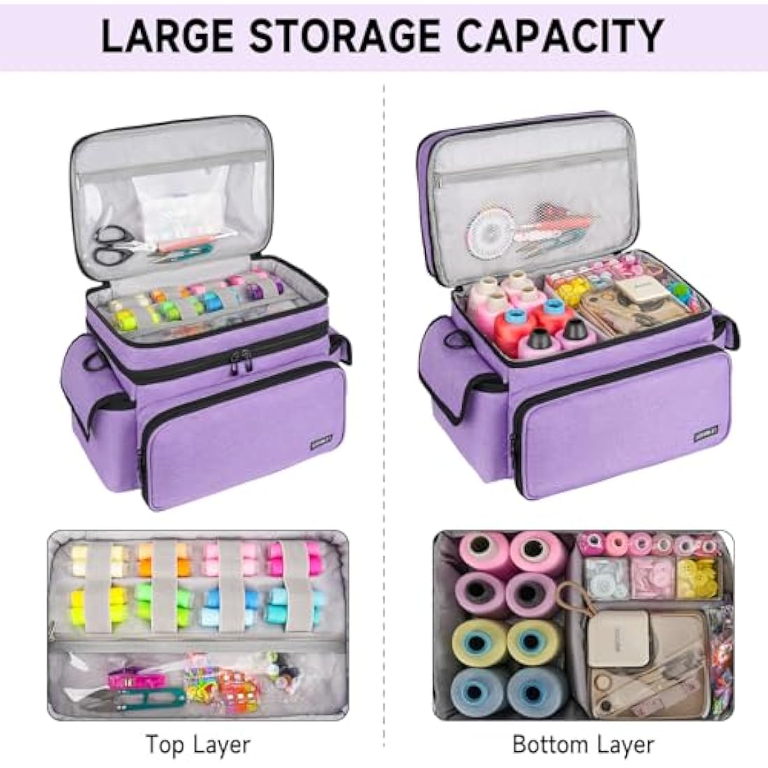 LEFOR·Z Extra Large Sewing Box,Double-Layer Sewing Bags,Protable Travel Sewing Box Organiser for Sewing Accessories Storage and Sewing Tools,Purple(Bag Only)