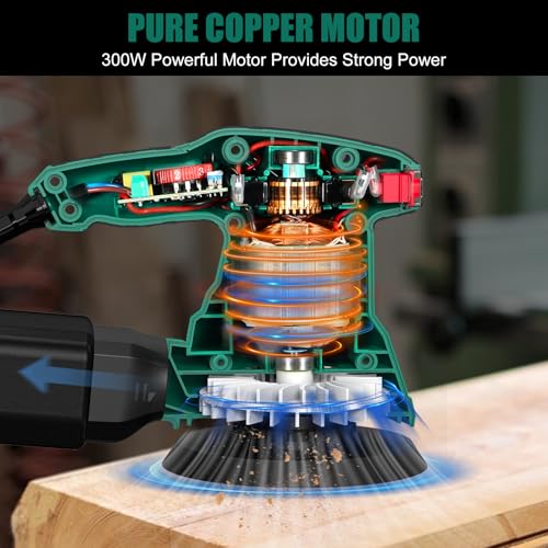 HYCHIKA Orbital Sander, 300W 13000RPM Random Orbital Sander, 6 Variable Speeds, 125mm 12Pcs Sandpapers, Electric Sander with Dust Collection Ideal for Sanding, Polishing Wood, DIY, Home Improvements