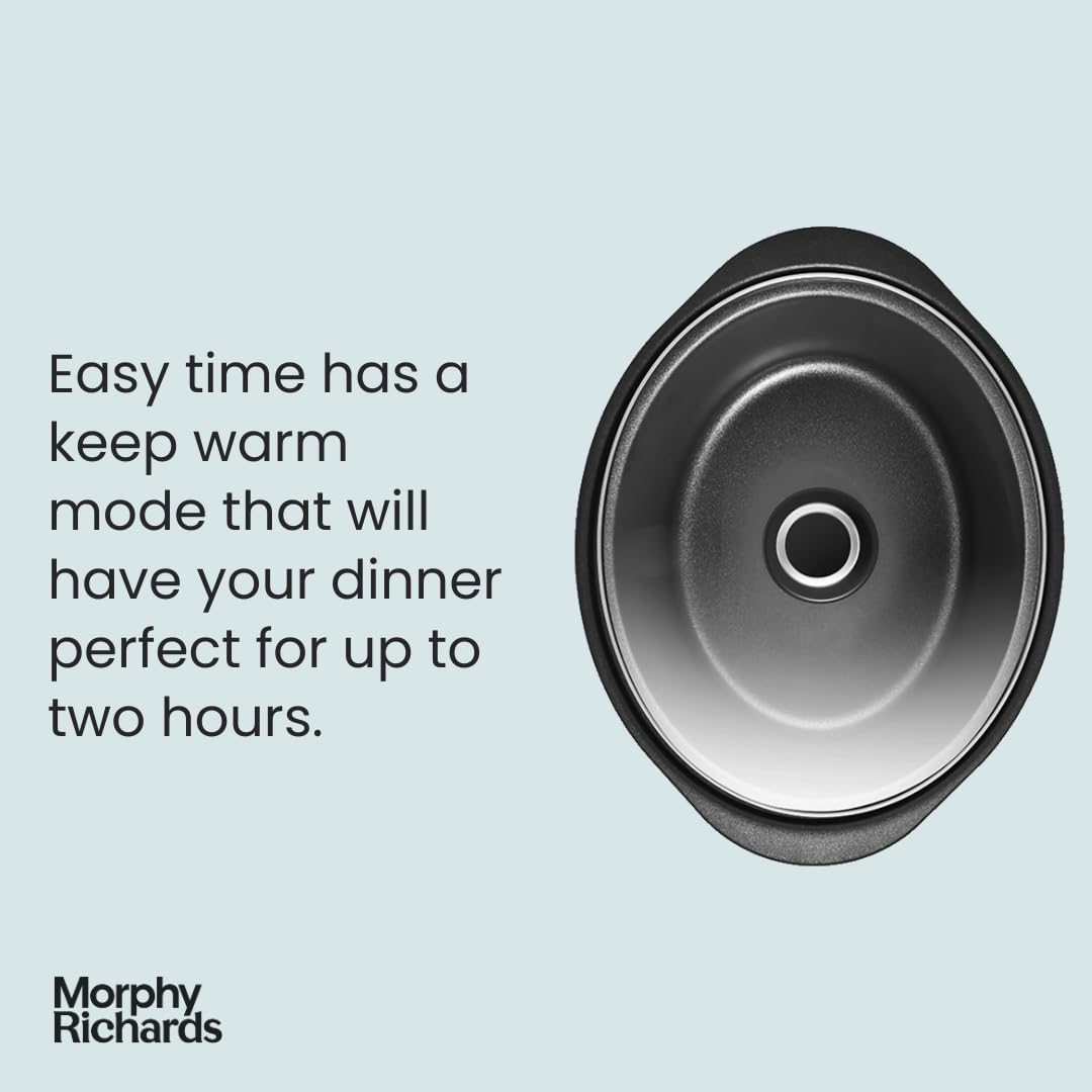 Morphy Richards 6.5L Easy Time Slow Cooker, Automatic Heat Settings, Keep Warm Mode, Hob Proof, Countdown Indicator, Dishwasher Safe Pot, Matte Black,