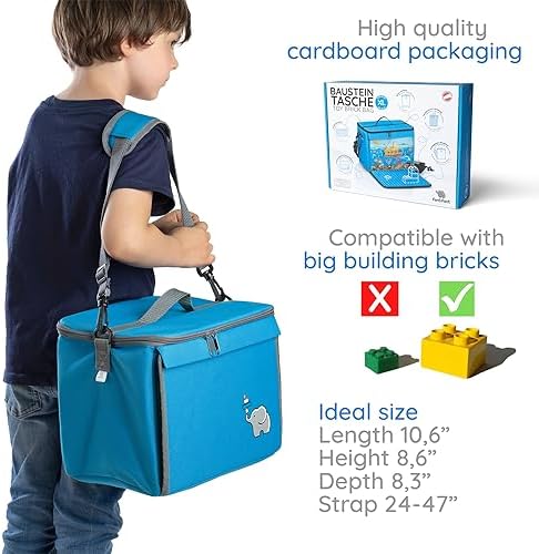 fantifant Building Block Bag with Fold-Out Building Plate Suitable for Building Blocks of Many Brands