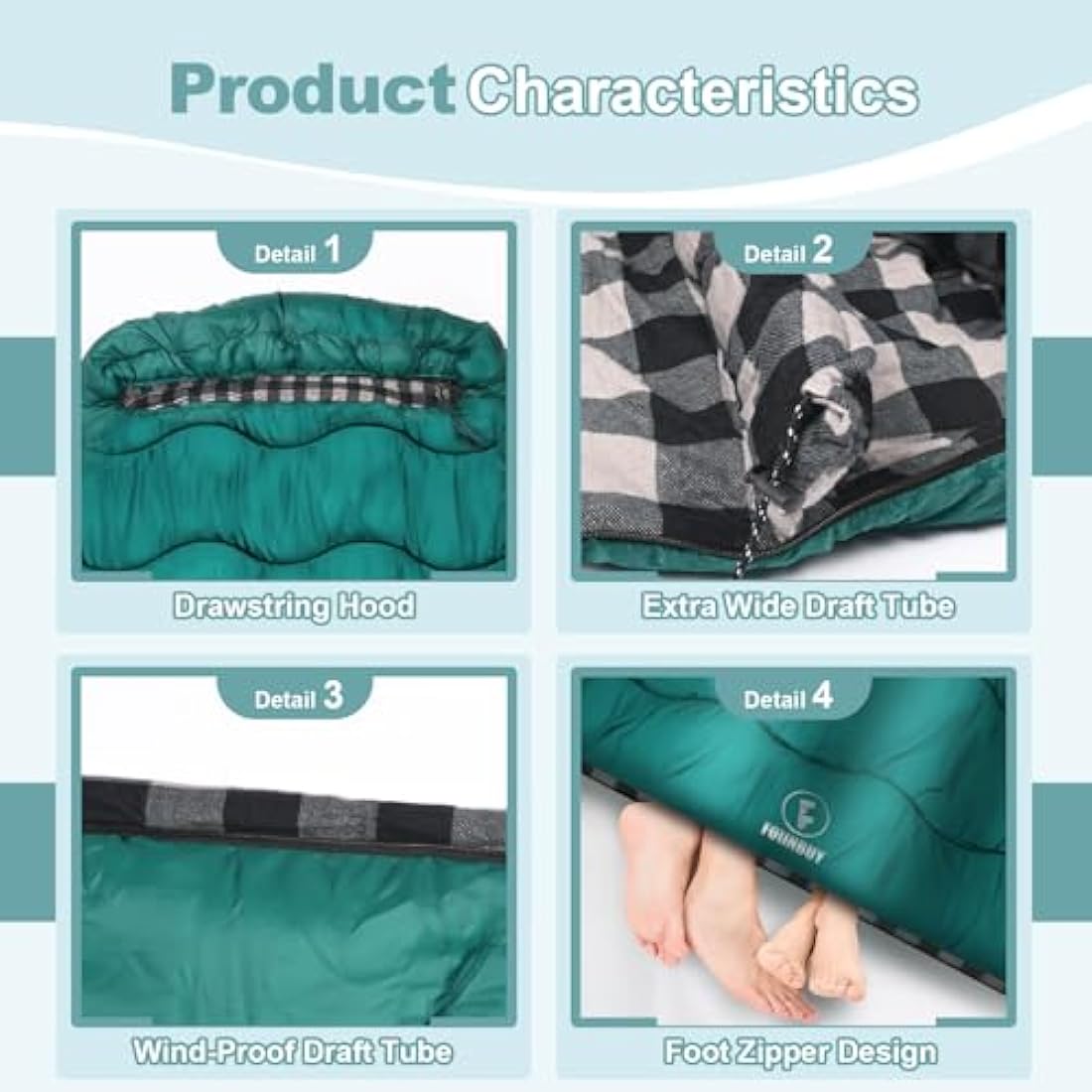 FORINBUY Winter Cotton Flannel Double Sleeping Bag for Adults - 0 degree Queen Size 2 Person Sleeping Bag, Waterproof & Warm for Cold Weather, Ideal for Couples, Family Camping & RV Travel