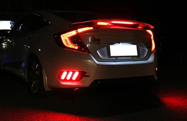 iJDMTOY JDM Fluid Style Red LED Rear Bumper Reflector, Rear Fog Light Kit Compatible With 2016-up Civic Sedan (Excluding Hatchback)